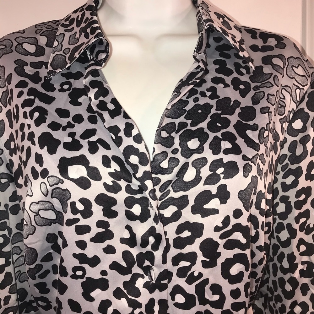 Trendy Leopard Print Satin Blouse, Size L - Picture 3 of 8
